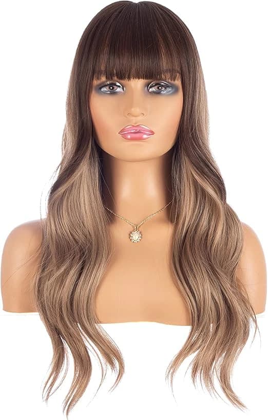 باروكة شعر بني مموج طويل مع غرة هوائية – DILLARDS Man Si 18 بوصة