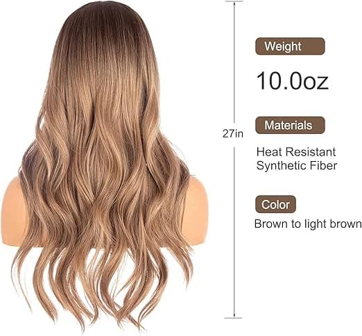 باروكة شعر بني مموج طويل مع غرة هوائية – DILLARDS Man Si 18 بوصة
