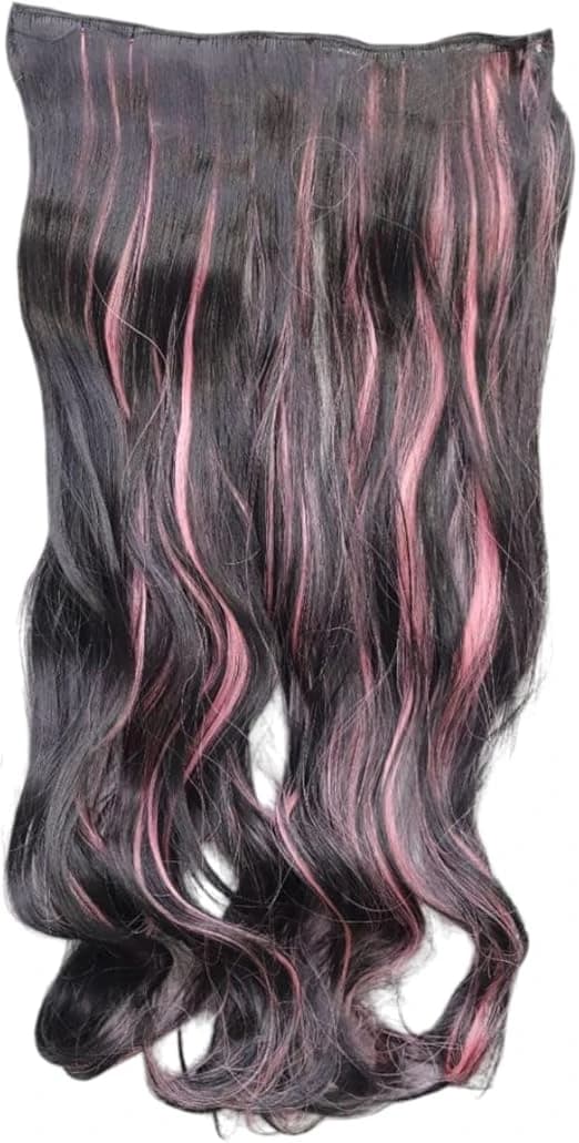 Synthetic Hair Extensions – Black with Pink Highlights Clip-in
