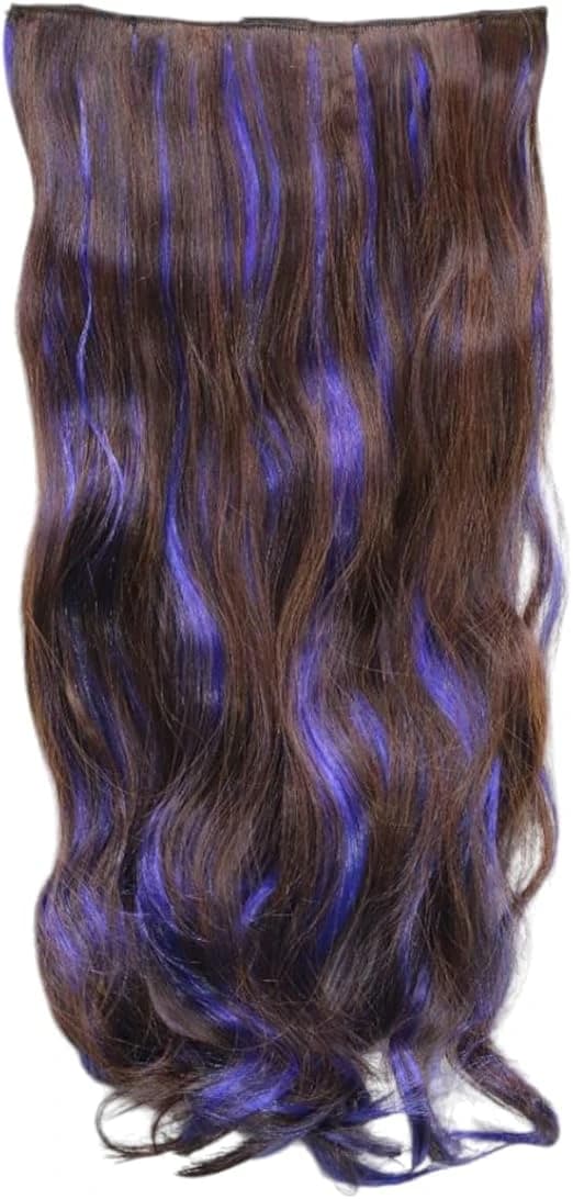 Synthetic Hair Extensions – Brown with Purple Highlights Clip-in