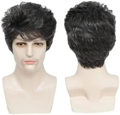 DILLARDS Men’s Black Wig with Clips – Heat Fiber Hair