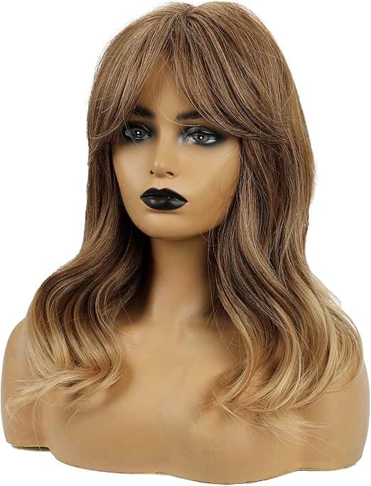 DILLARDS Haircube Long Curly Wig with Bangs – Ombre Brown Blonde