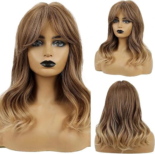 DILLARDS Haircube Long Curly Wig with Bangs – Ombre Brown Blonde