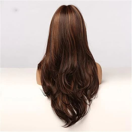 DILLARDS Long Curly Wig with Bangs – Brown Gold