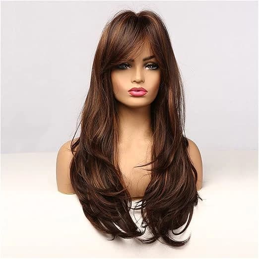 DILLARDS Long Curly Wig with Bangs – Brown Gold