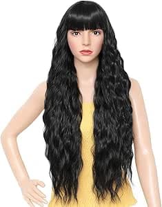 DILLARDS Seelaugh Long Curly Wig with Bangs – Black 75 cm