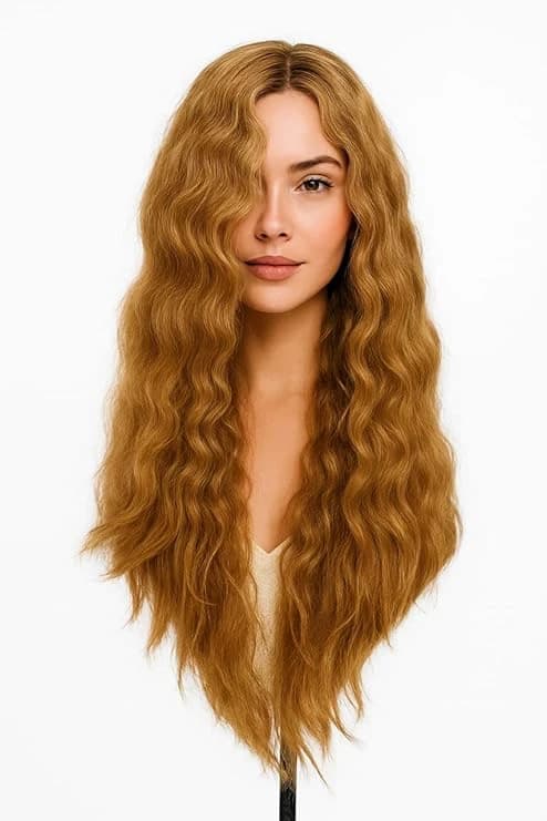 باروكة شعر طويلة مموجة بني عسلي – ستايل Beach Waves