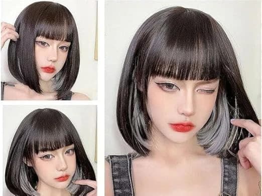 Short Anime Wig – Ombre Brown to Blue with Bangs