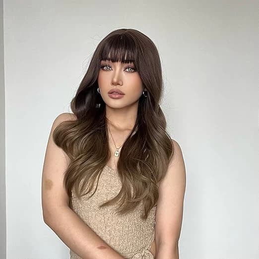 DILLARDS Emmor Long Wavy Wig with Bangs – Dark to Light Brown