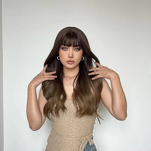 DILLARDS Emmor Long Wavy Wig with Bangs – Dark to Light Brown