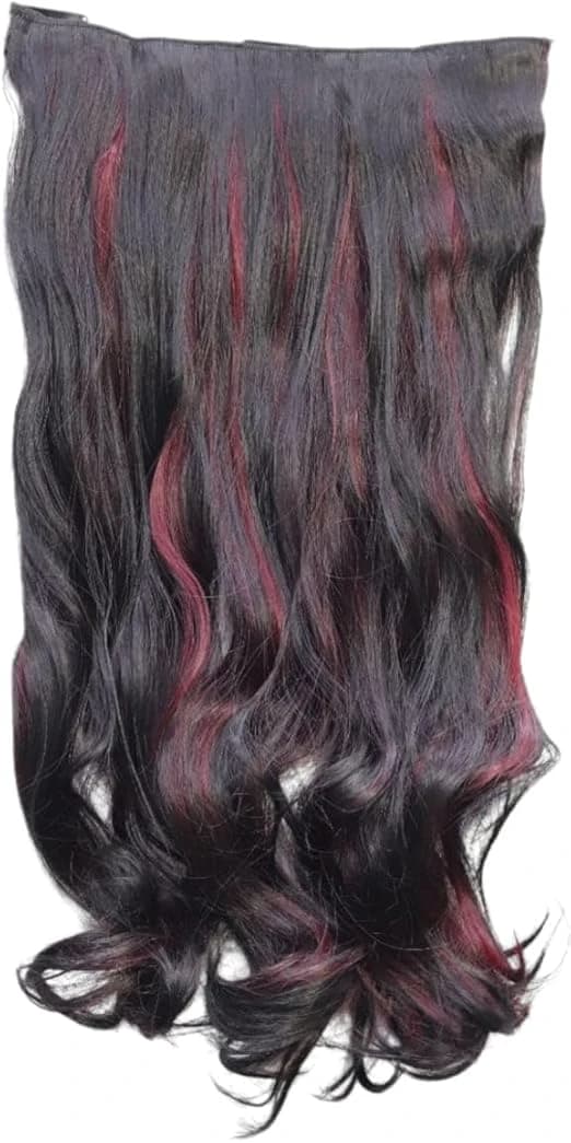 Clip-In Wavy Hair Extension – Black with Red Highlights 24 Inch