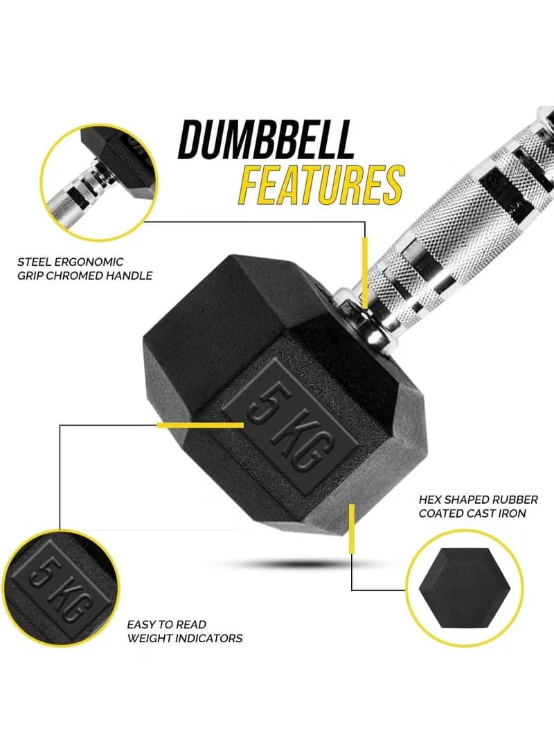 Exercise dumbbells, 5kg rain-resistant rubber dumbbell set for home workouts