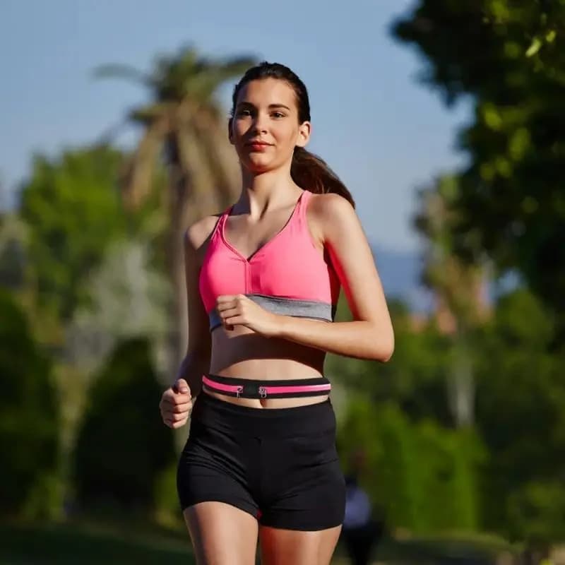 حزام رياضي مرن للجري والتمارين - حقيبة خصر مقاومة للماء بجيبين مع شريط عاكس 