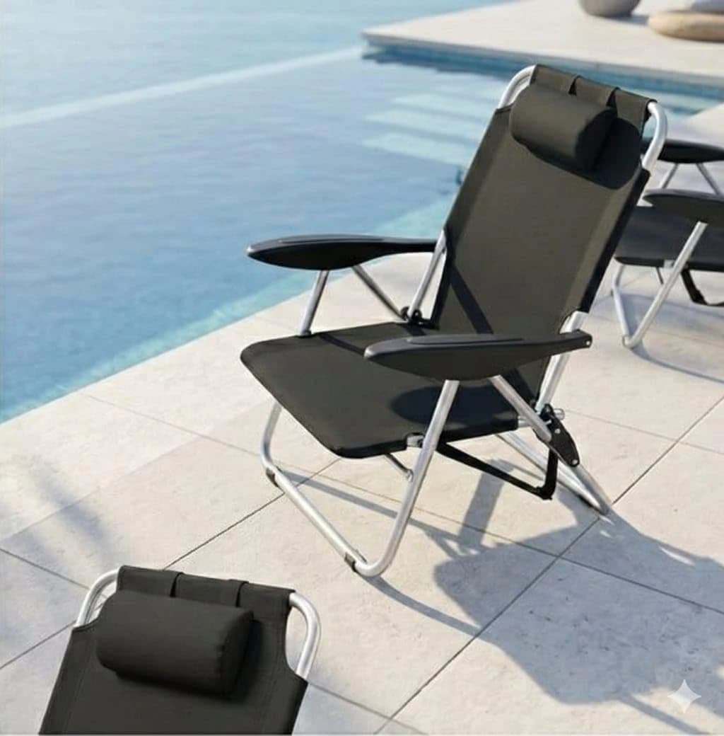 Foldable 5 Position Picnic & Lounge Chair with Comfortable Head Cushion