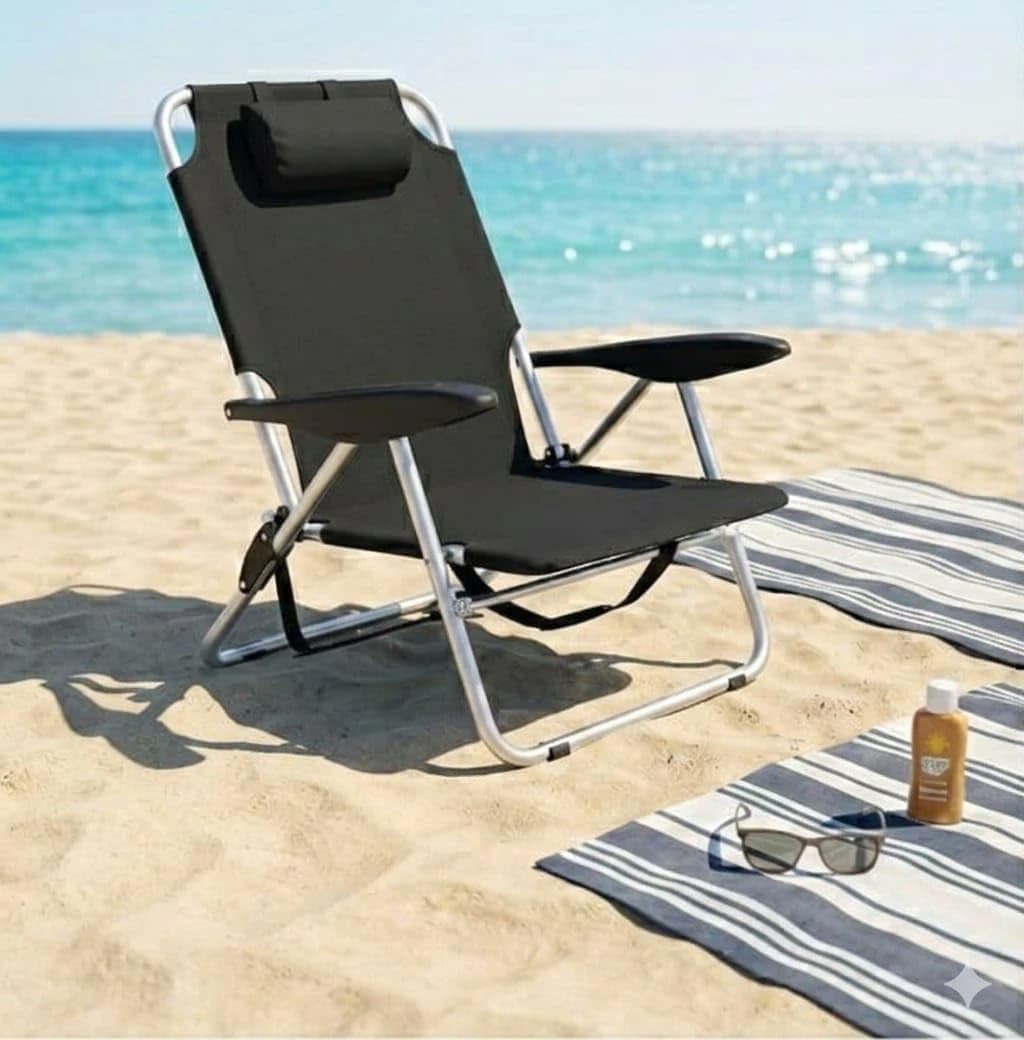 Foldable 5 Position Picnic & Lounge Chair with Comfortable Head Cushion
