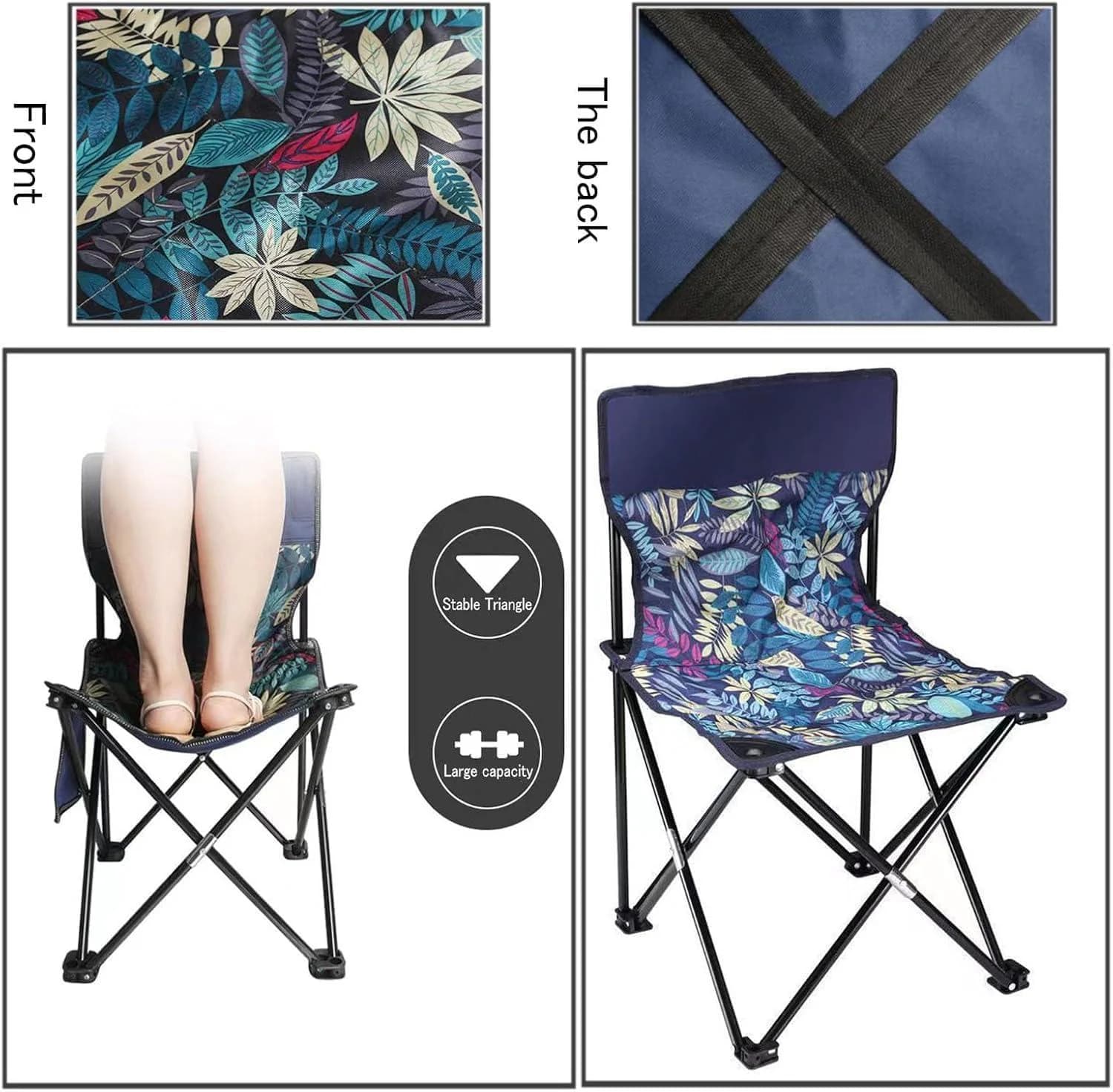 Folding Camping Chairs with Back Support, Convenient for Travel, Fishing, Hiking