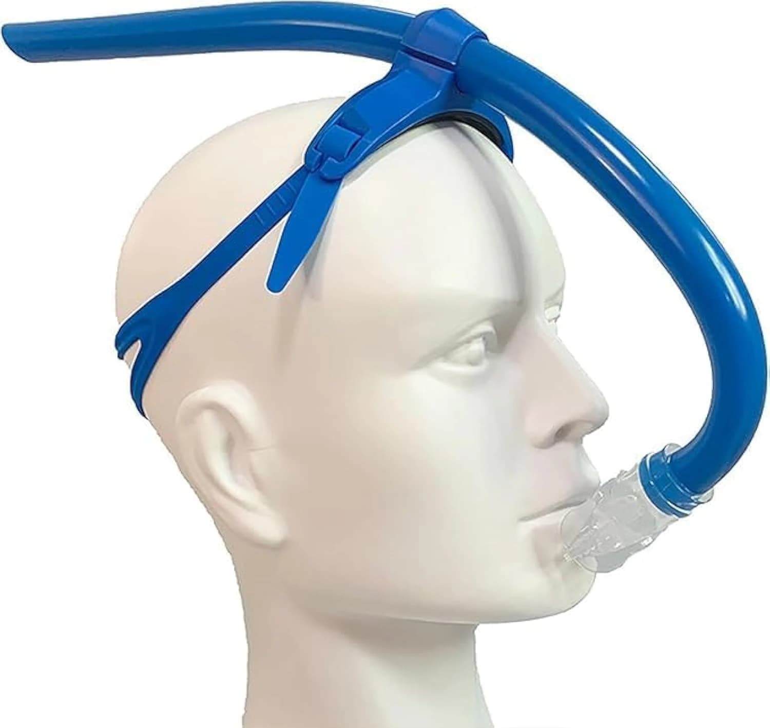 Frontal swimming snorkel, with a silicone mouthpiece