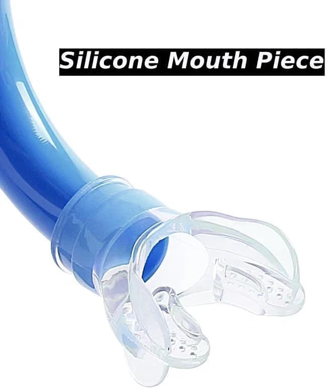 Frontal swimming snorkel, with a silicone mouthpiece