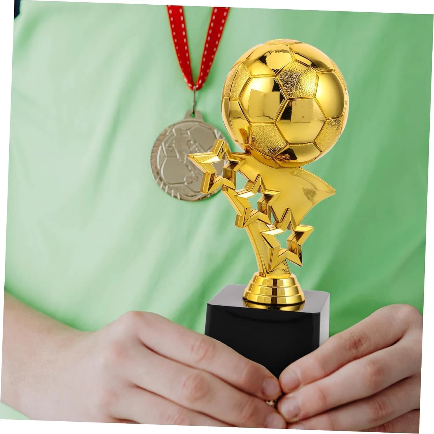 Gold football trophy with star design and base - commemorative statue 