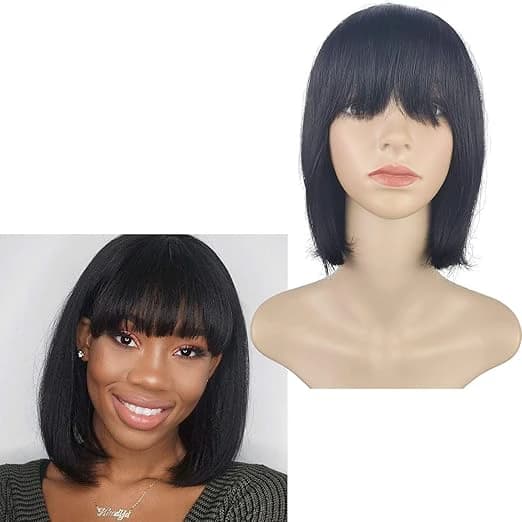 DILLARDS Brazilian Human Hair Short Wig with Bangs 10 Inch