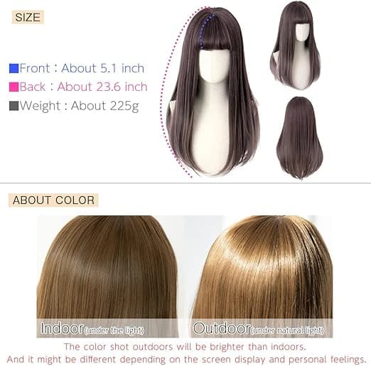 DILLARDS Long Straight Synthetic Wig with Bangs HF1423-BC
