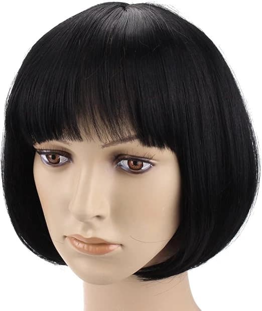 DILLARDS Short Remy Bob Wig Straight Synthetic 150g Dark Black