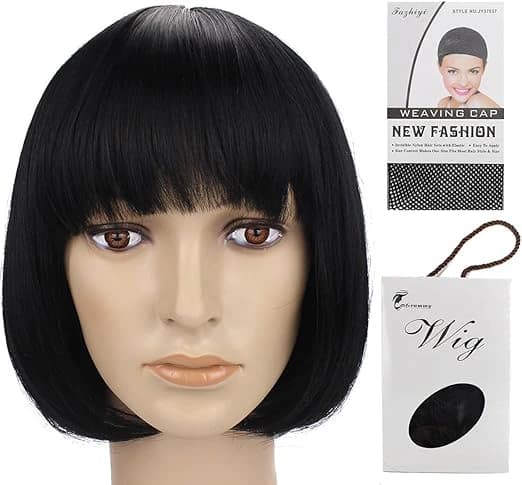 DILLARDS Short Remy Bob Wig Straight Synthetic 150g Dark Black