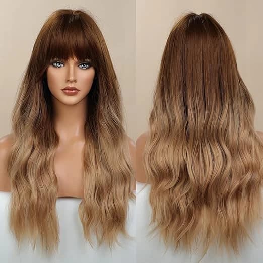 DILLARDS Wavy Blonde Wig with Bangs 24 Inch Heat Resistant
