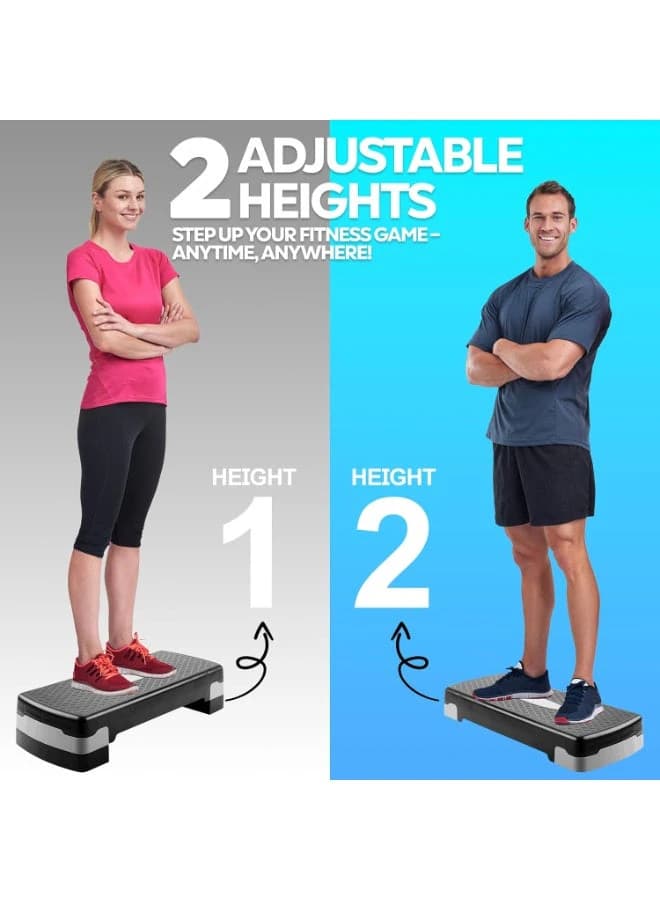 Height-adjustable aerobic exercise machine, movable surface, weight