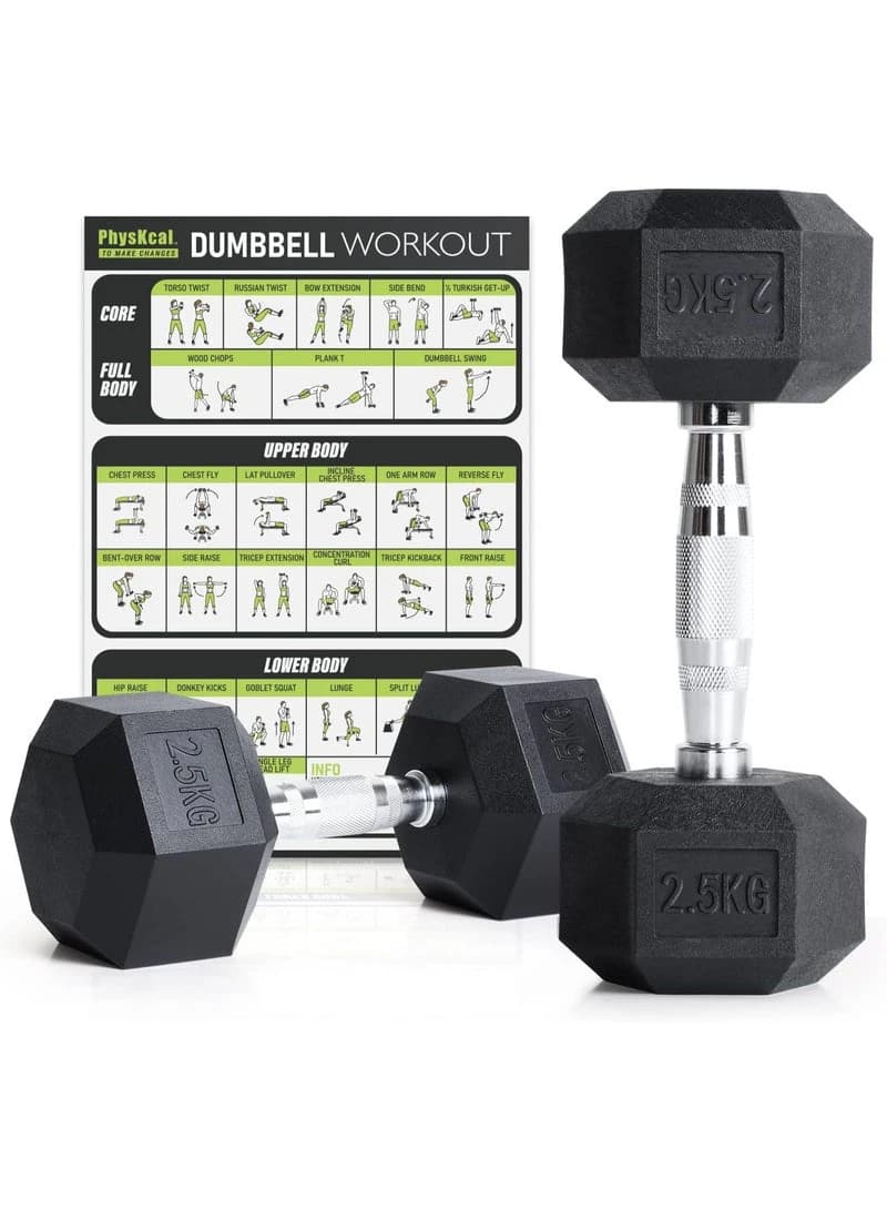 Hexagonal dumbbell set, polyurethane rubber-coated dumbbells, 2.5 kg per pair, 