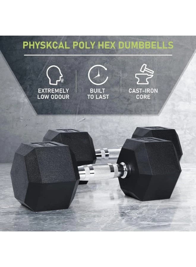 Hexagonal dumbbell set, polyurethane rubber-coated dumbbells, 2.5 kg per pair, 