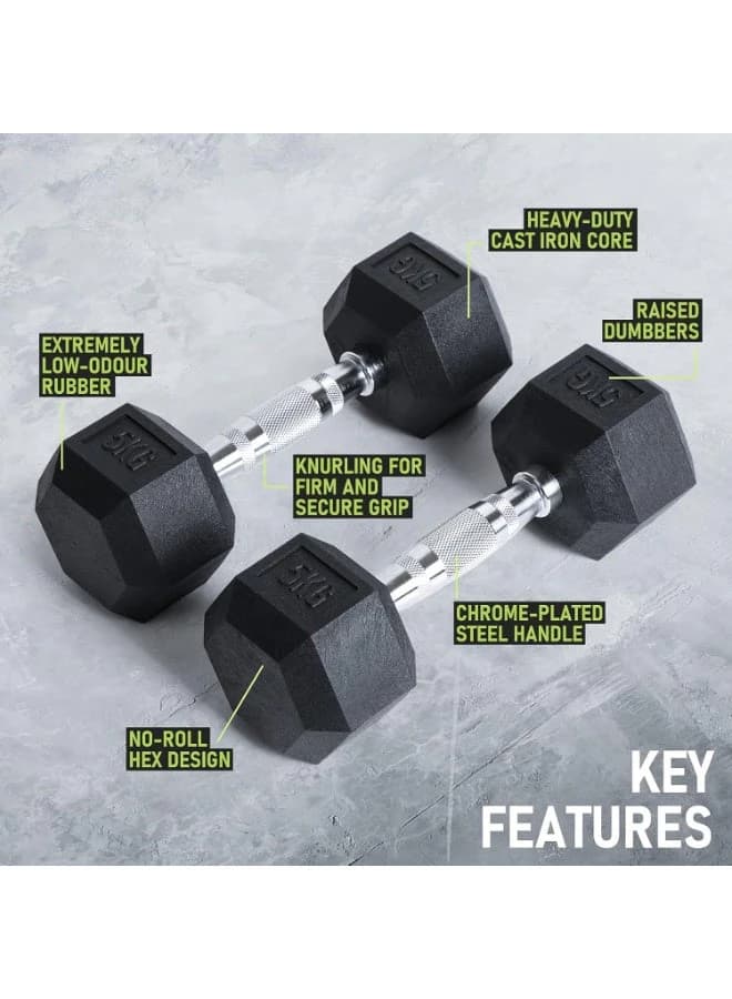 Hexagonal dumbbell set, polyurethane rubber-coated dumbbells, 2.5 kg per pair, 
