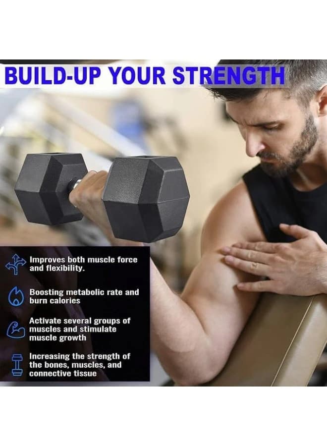 Hexagonal dumbbells, 1 kg each, silver and black, sturdy steel handle 