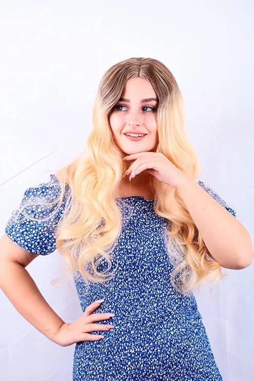 DILLARDS Long Wavy Blonde Wig Dark Roots Heat Resistant