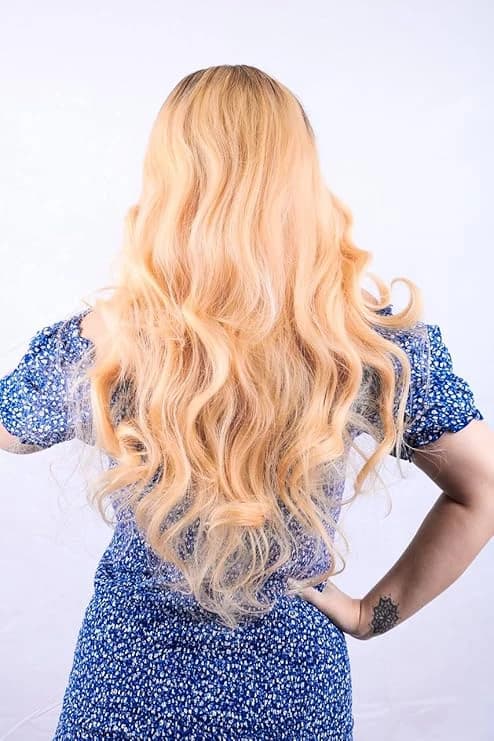 DILLARDS Long Wavy Blonde Wig Dark Roots Heat Resistant