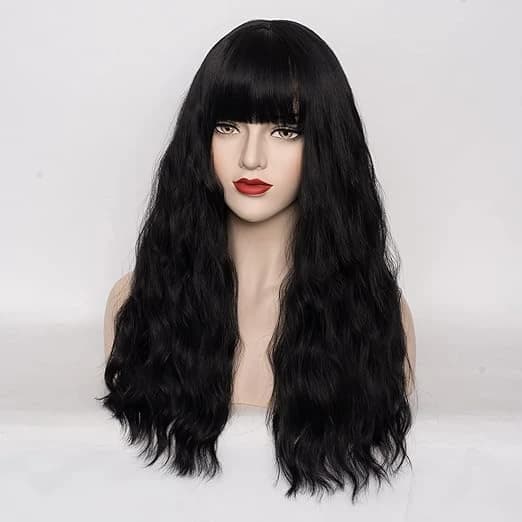 DILLARDS Long Wavy Black Wig with Bangs 21 Inch Heat Resistant