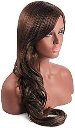 DILLARDS Long Curly Wig Dark Brown 34 Inch Side Bangs
