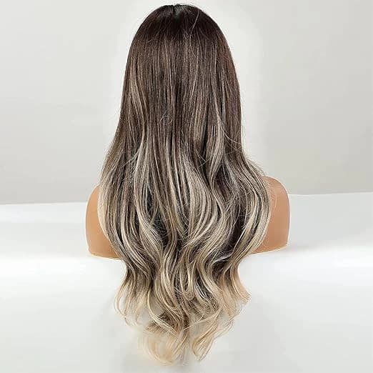 DILLARDS Long Ombre Wig Brown to Ash Blonde with Bangs 373