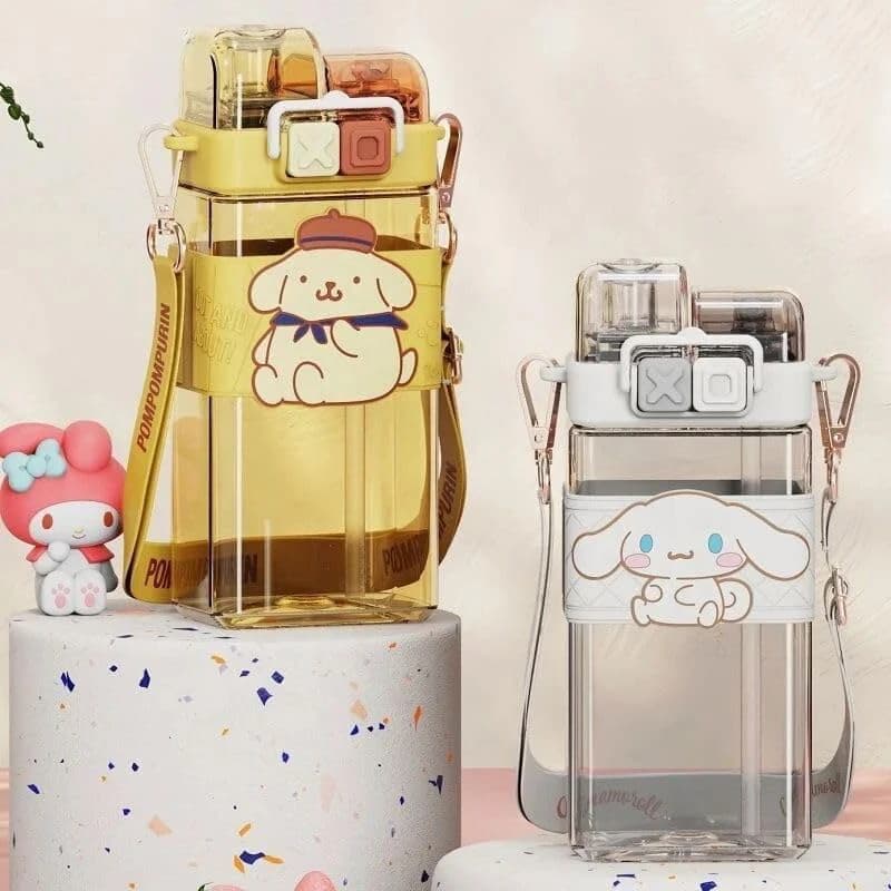 Kids Water Bottle With Shoulder Strap 570 ML - Multi Color - Cartoon Design