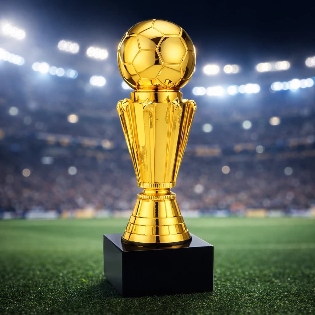 Luxury gold football trophy with a black base - a commemorative shield for sport