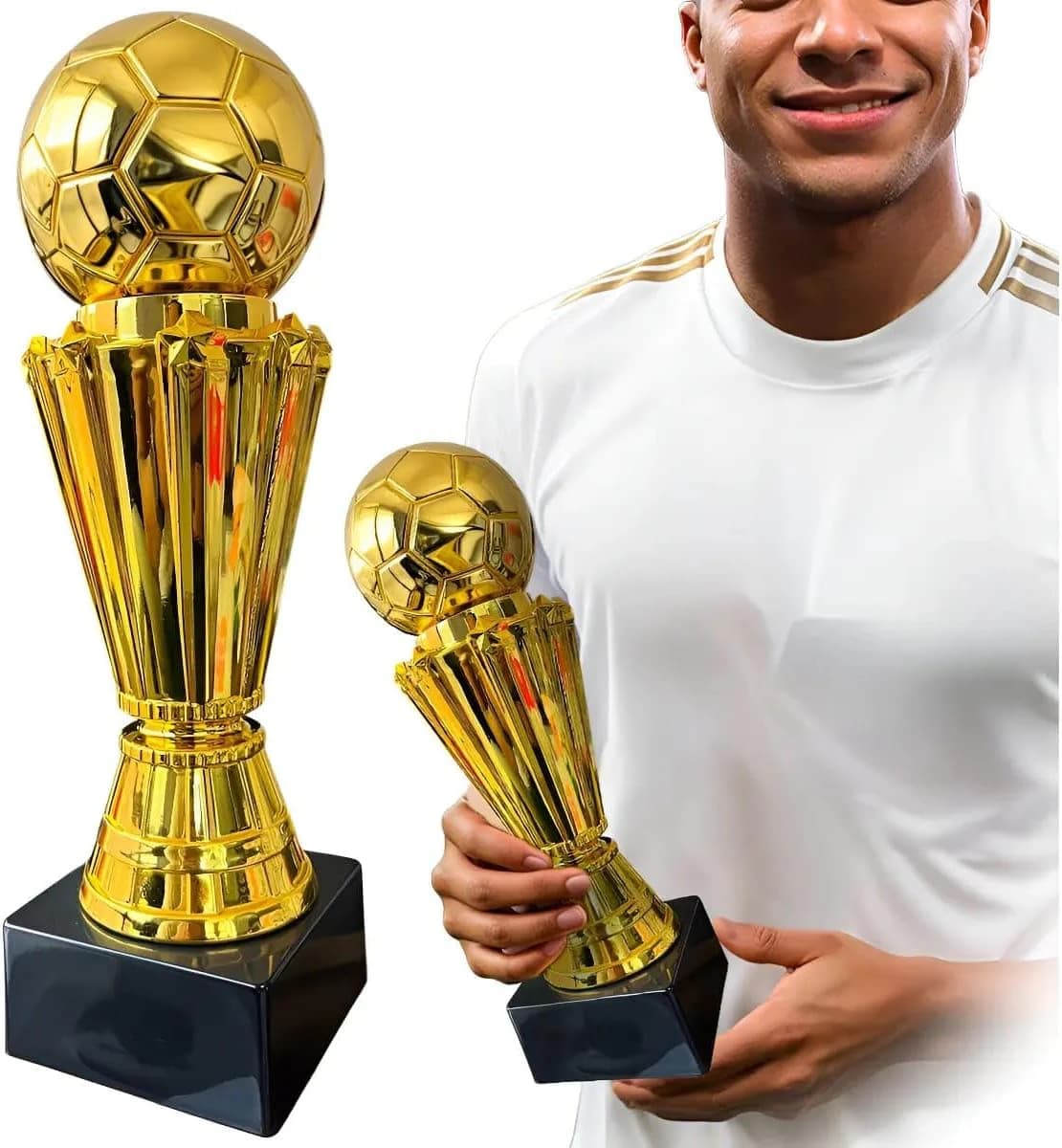 Luxury gold football trophy with a black base - a commemorative shield for sport