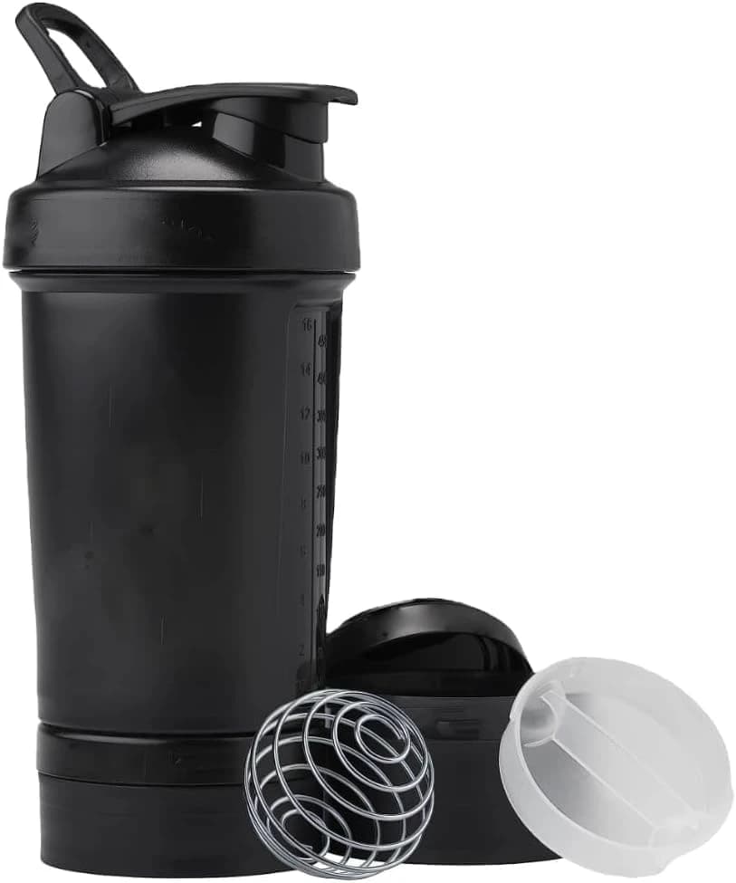 Mixing bottle with pill organizer and protein powder storage - 3 layers, 450ml 