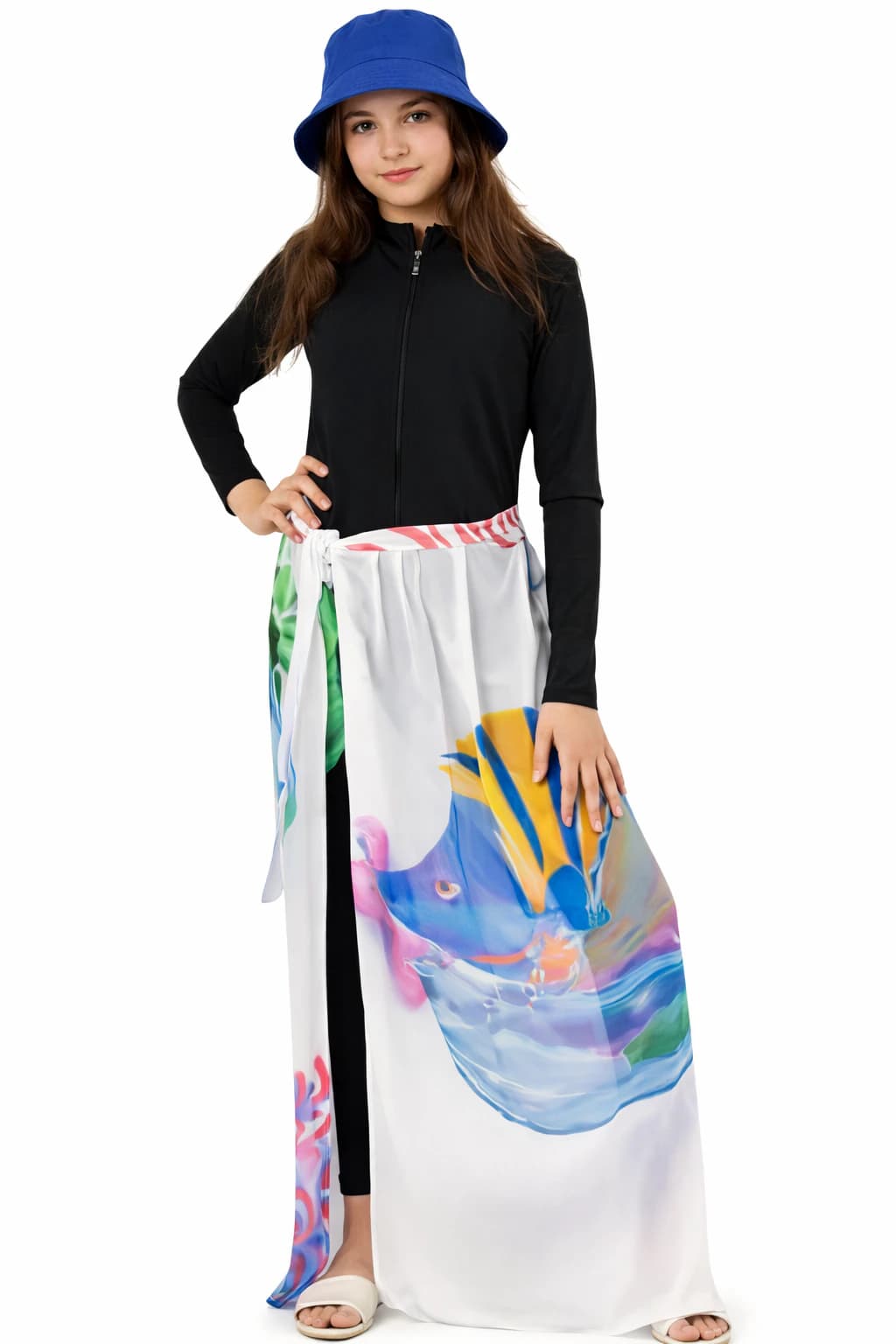 Multi-colored and patterned beach cover-up, one size, suitable for women.