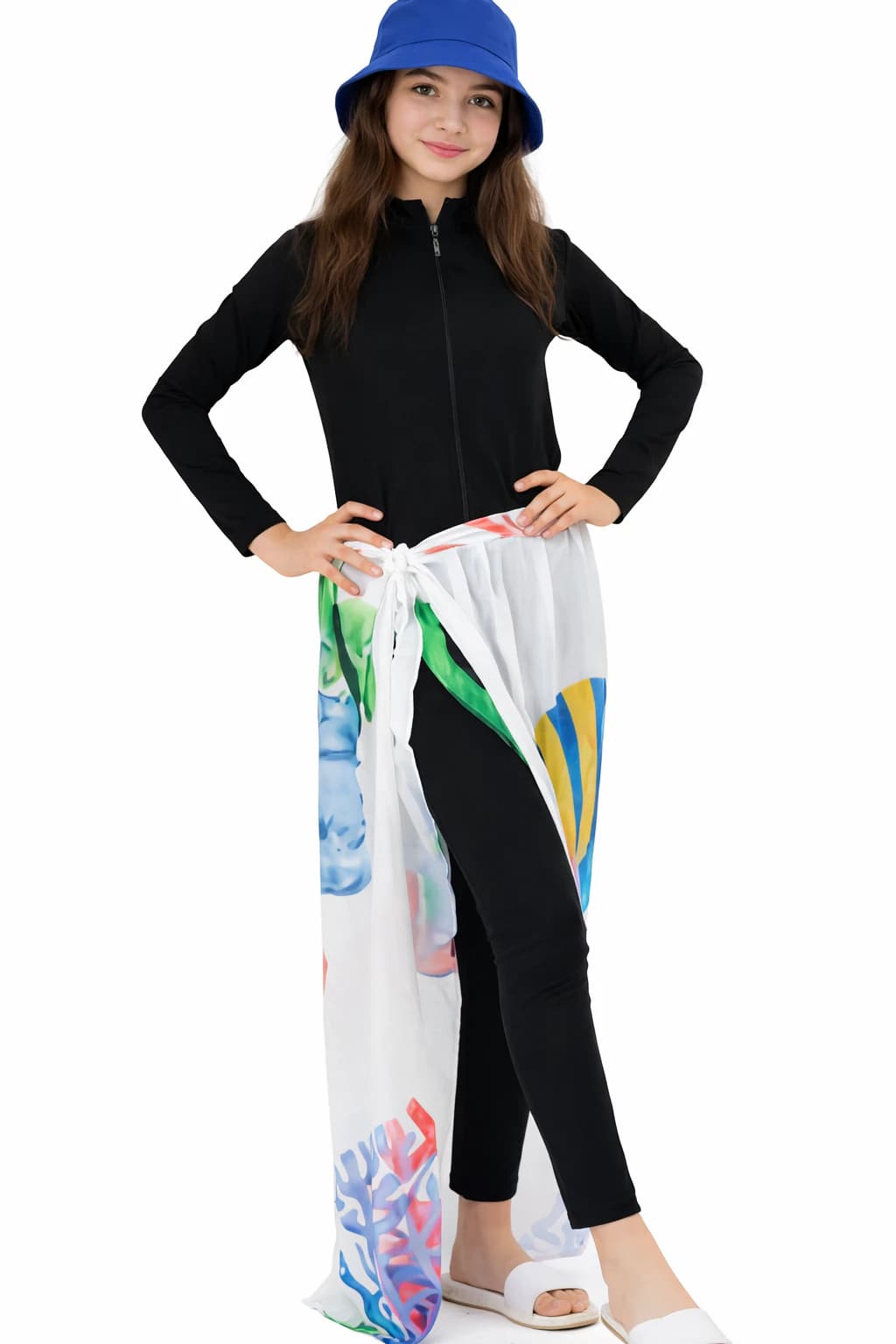 Multi-colored and patterned beach cover-up, one size, suitable for women.