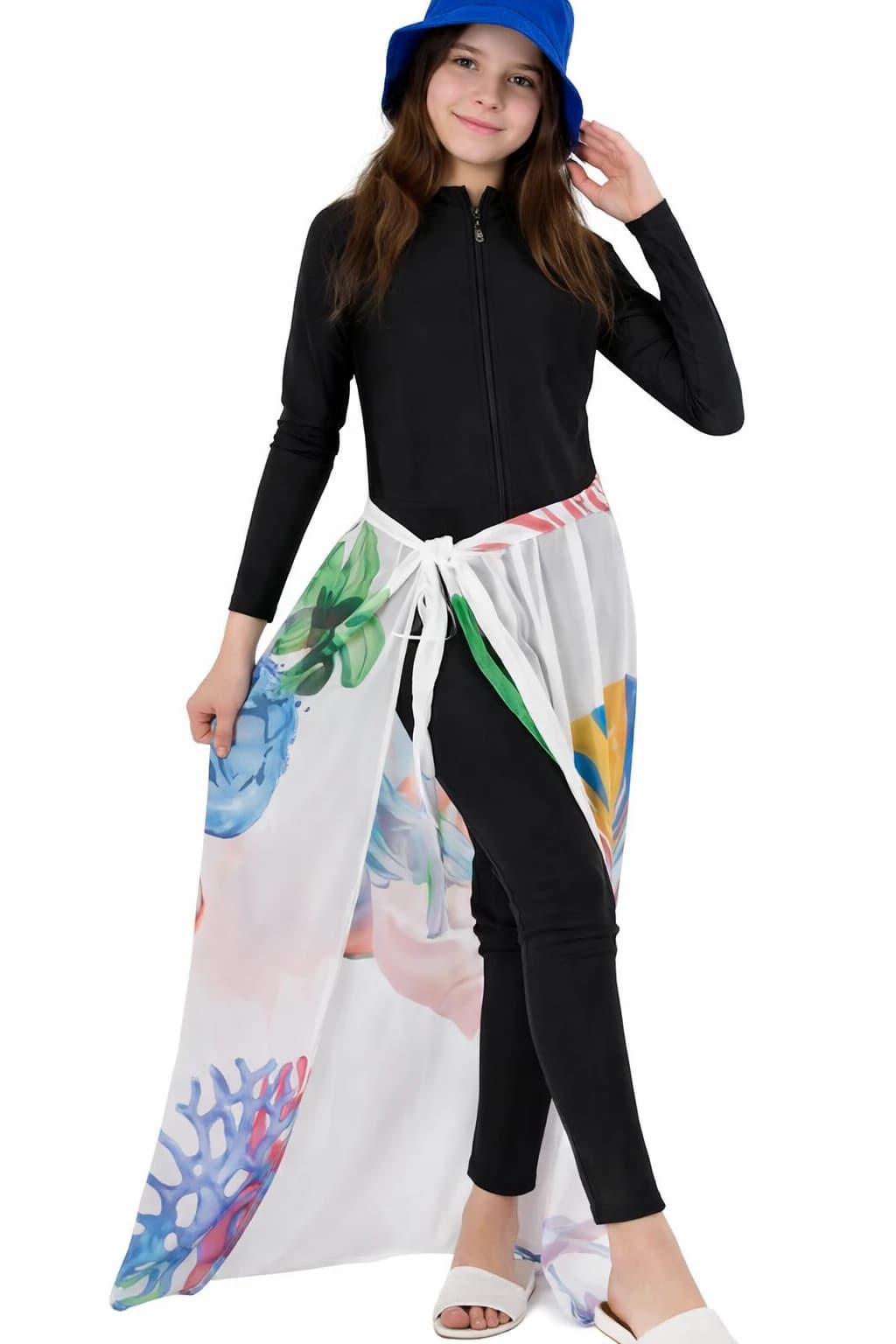 Multi-colored and patterned beach cover-up, one size, suitable for women.