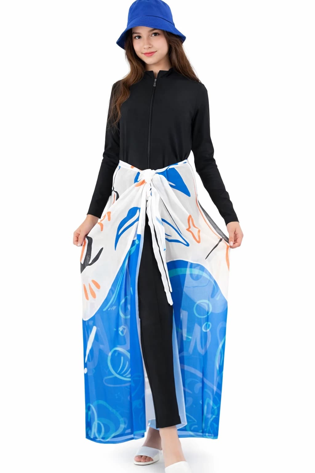 Multi-colored and patterned beach cover-up, one size, suitable for women.