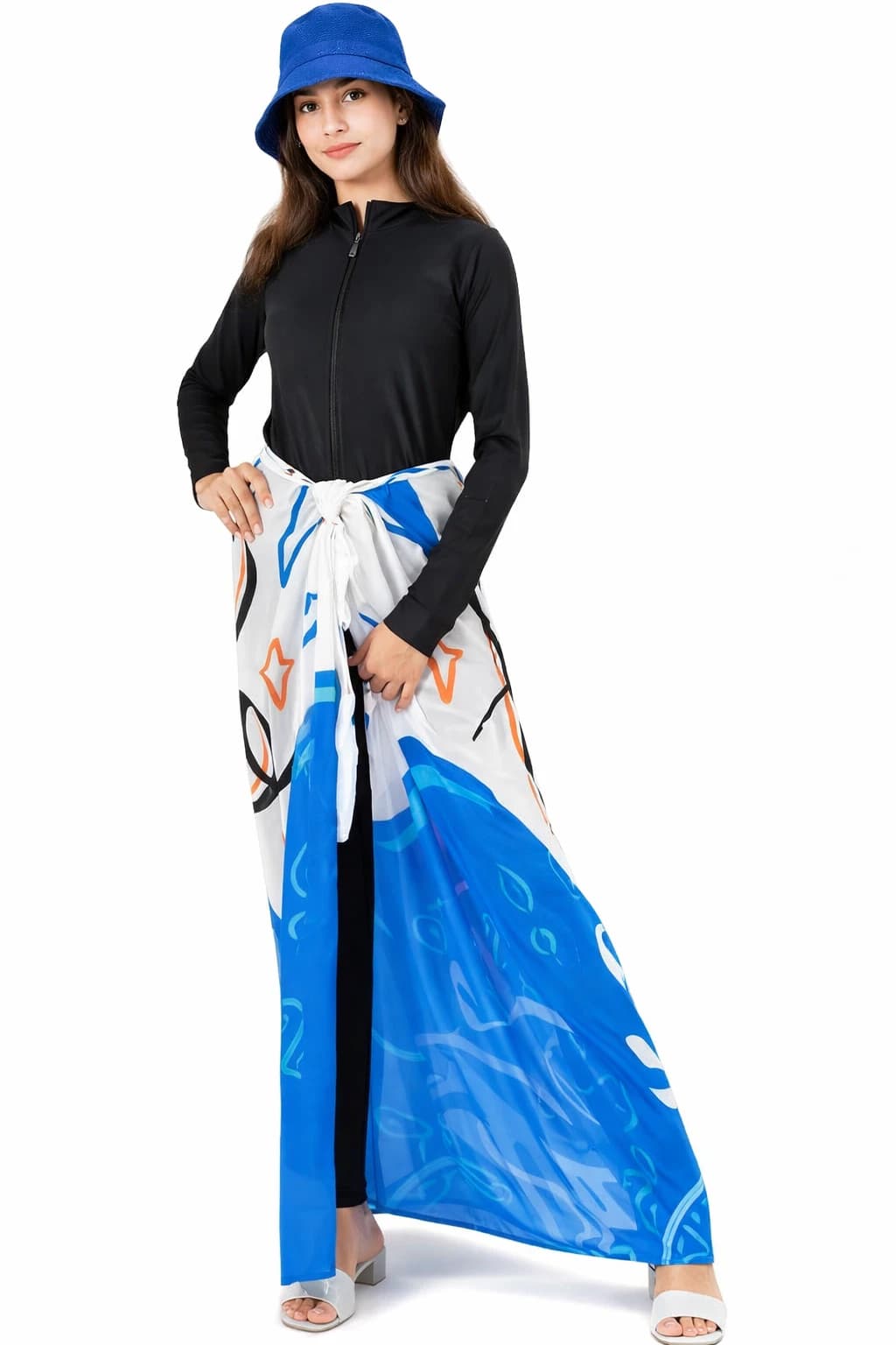 Multi-colored and patterned beach cover-up, one size, suitable for women.