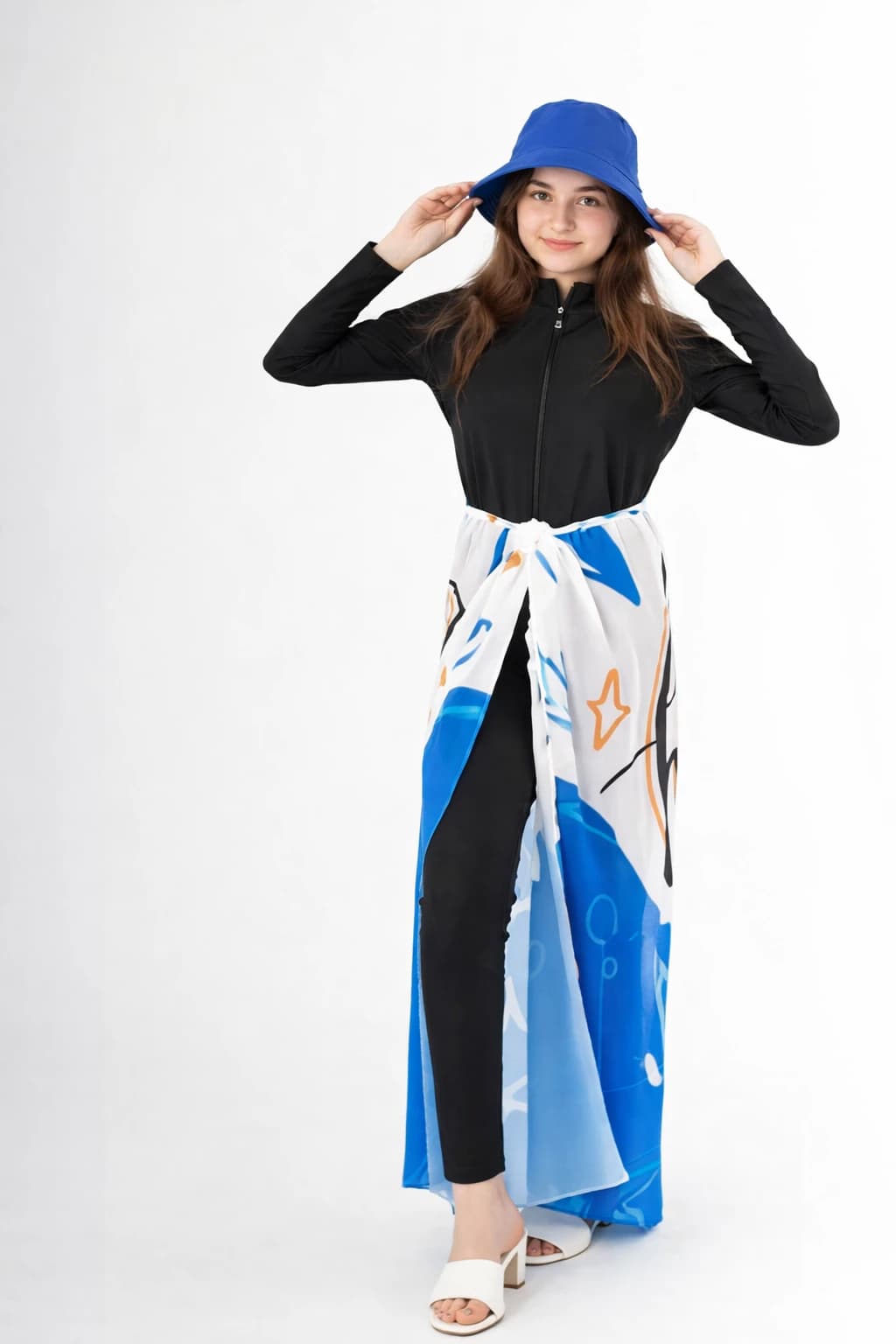 Multi-colored and patterned beach cover-up, one size, suitable for women.