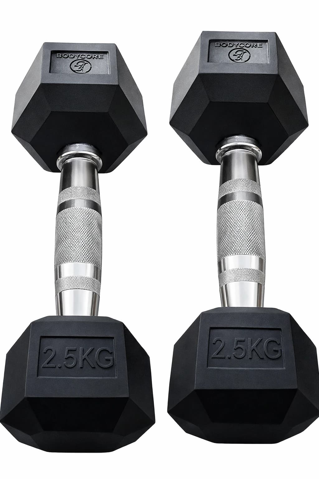 Pair of 2.5 kg dumbbells - rubber-coated cast iron hexagonal dumbbells 