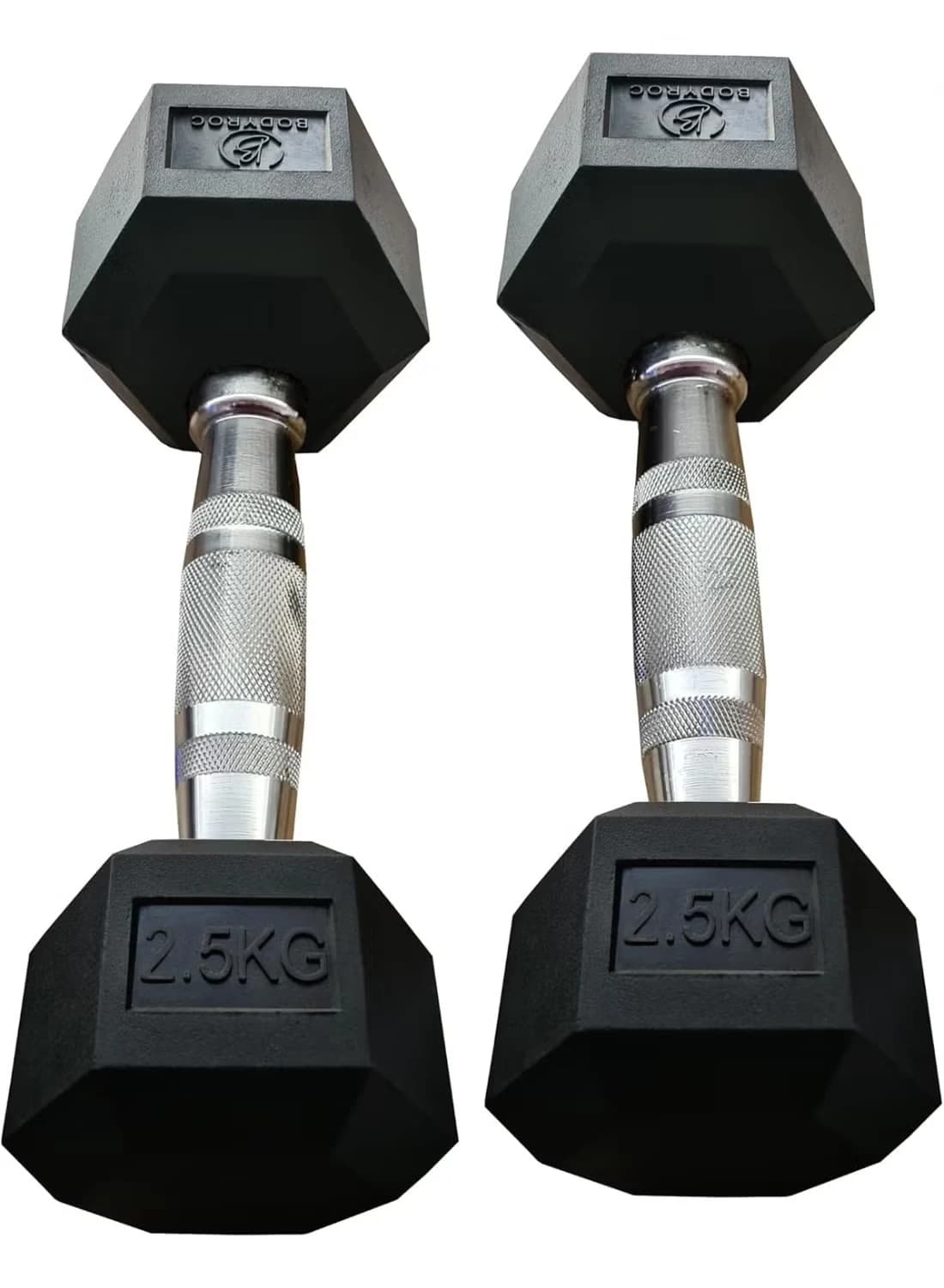 Pair of 2.5kg Dumbbells - Rubber Coated Cast Iron Hexagonal Dumbbells